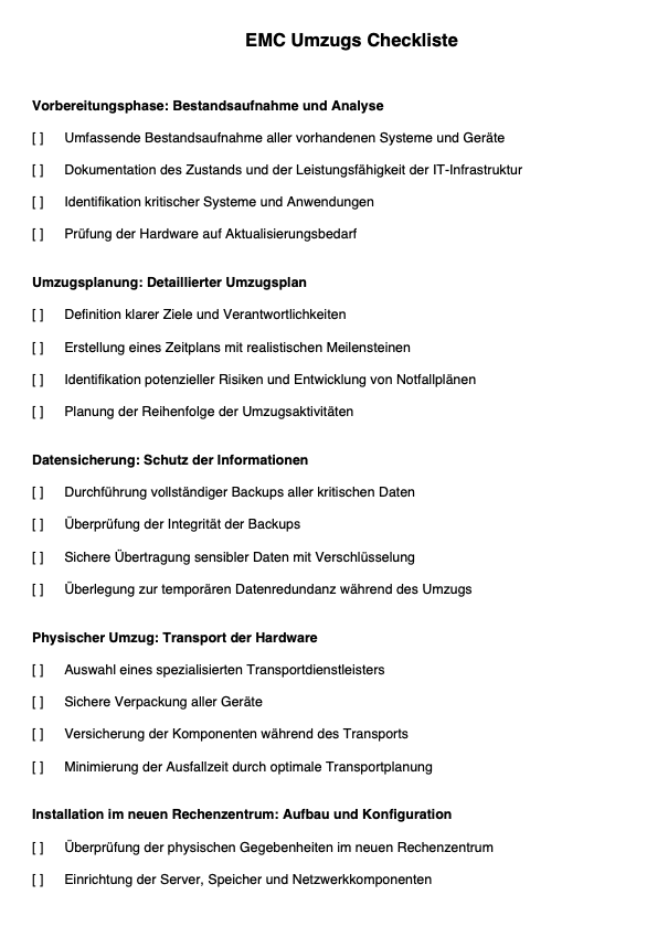 Rechenumzug Checkliste
